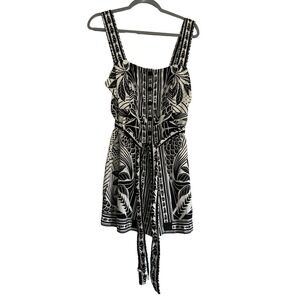 Farm Rio Monochrome Linen Blend Botanical-Print Romper  XL NEW Safari Garden